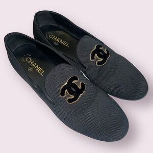 Chanel 2017 Interlocking CC Logo Loafers Authentic Fabric Slip Ons Size: 41